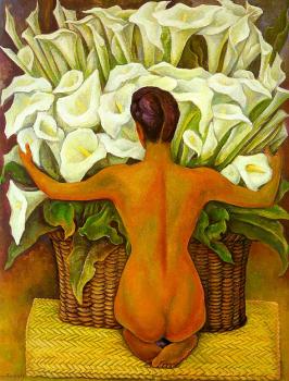 Diego Rivera : Nude with Calla Lilies,Desnudo con alcatraces